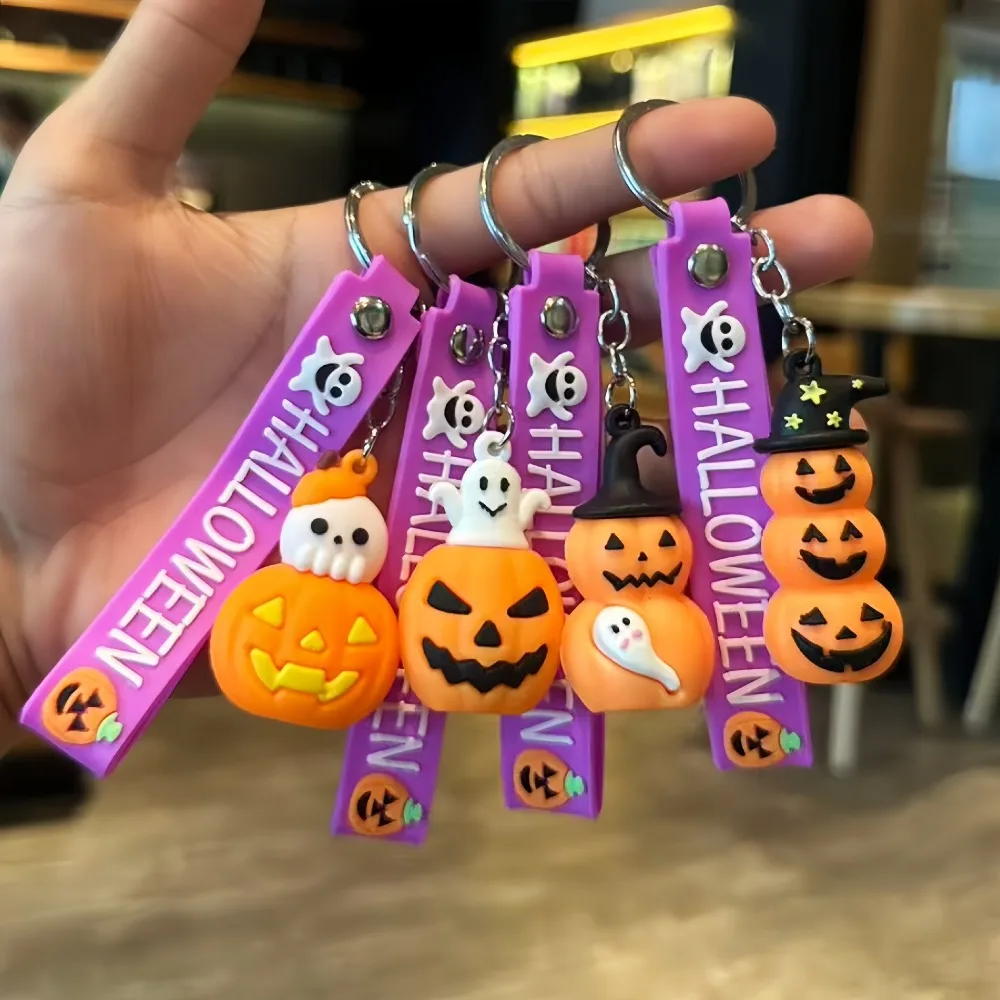 2-20 Pcs Halloween Pumpkin Haunted House Doll Keychain Scary Funny Key Chain Bag Hanger Gift for Family Friends