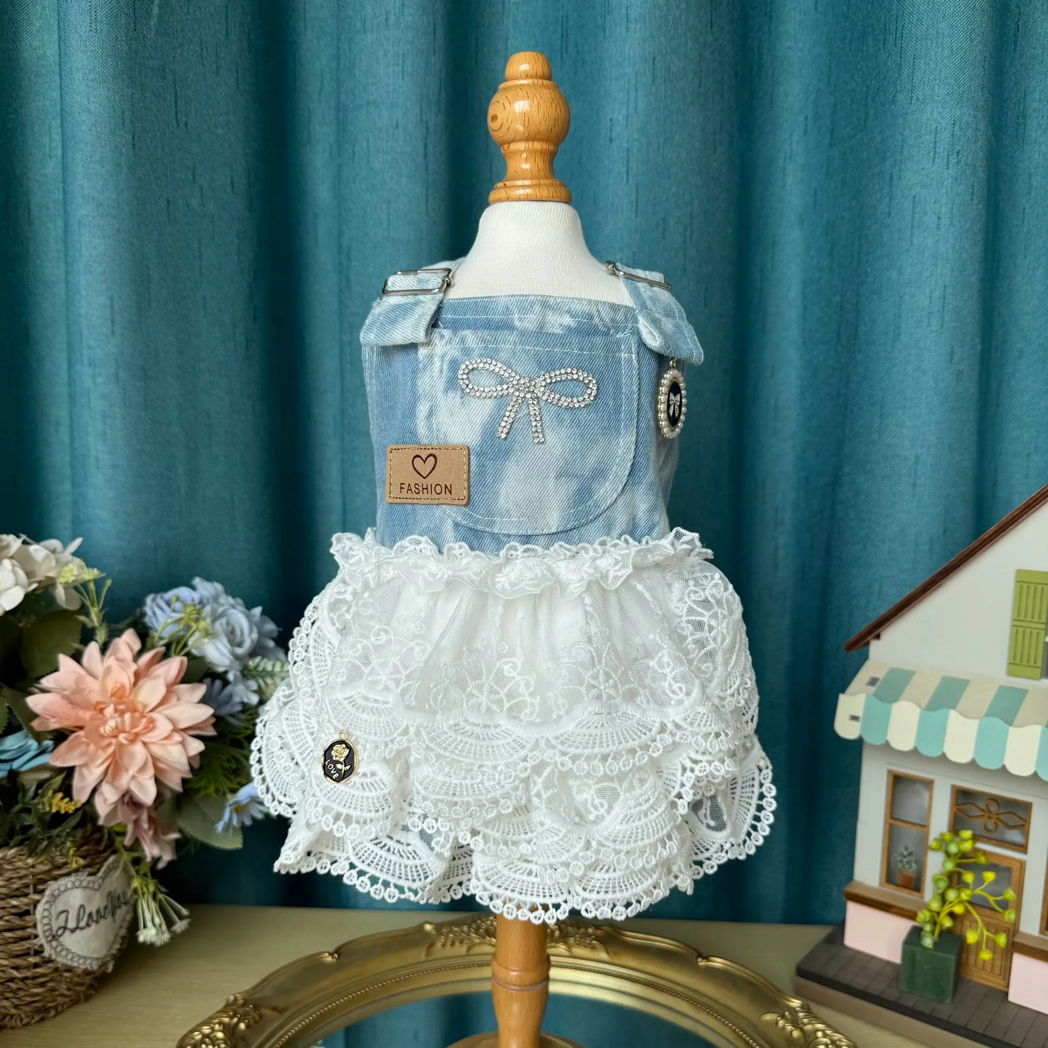 

Original Handmade Pet Dog Clothes Fashion Cowboy Lace Lolita Princess Dress For Small Medium Dog Chihuahua Poodle Puppy Overalls
