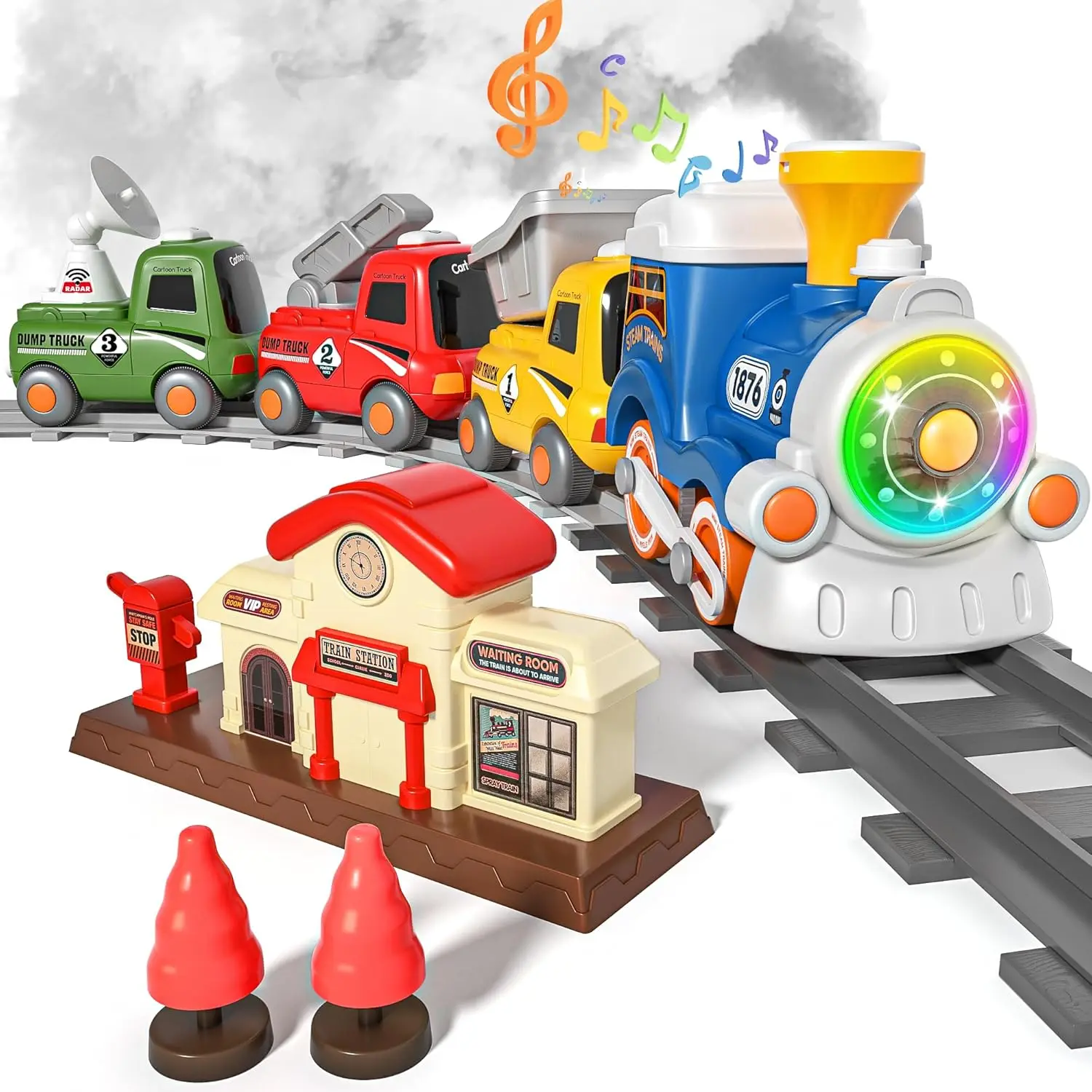 

TOPLIVING Train Set for Toddlers w/Steam, Music & Lights - First Choo Choo Train for Toddlers, Electric Train Set for Kids, Magn