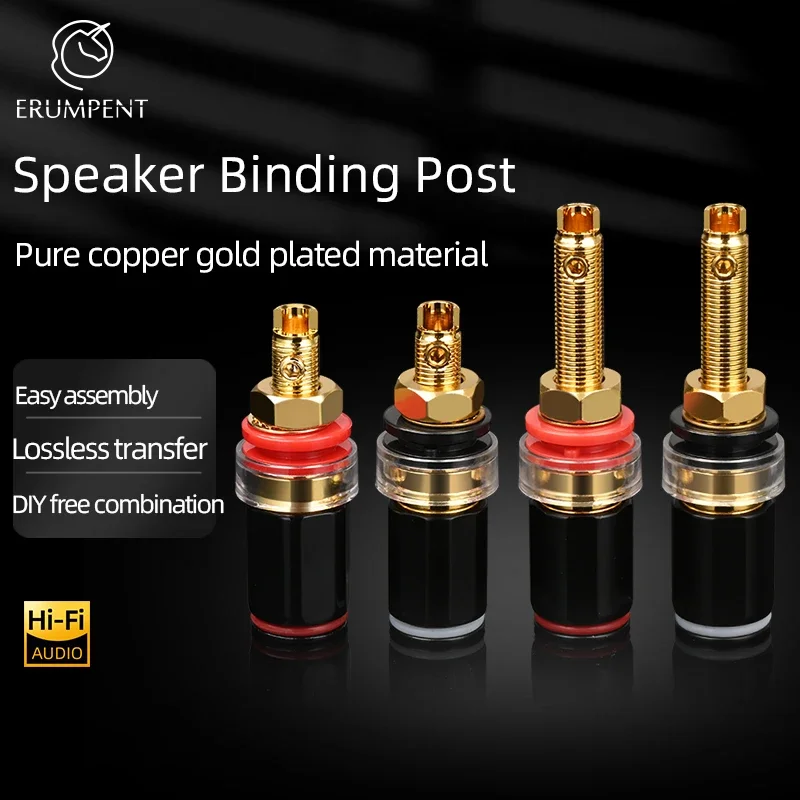 ERUMPENT HIFI 4PCS Speaker Binding Post Gold Plated Copper Banana Jack Connector for HIFI Audio Banana Socket Terminal