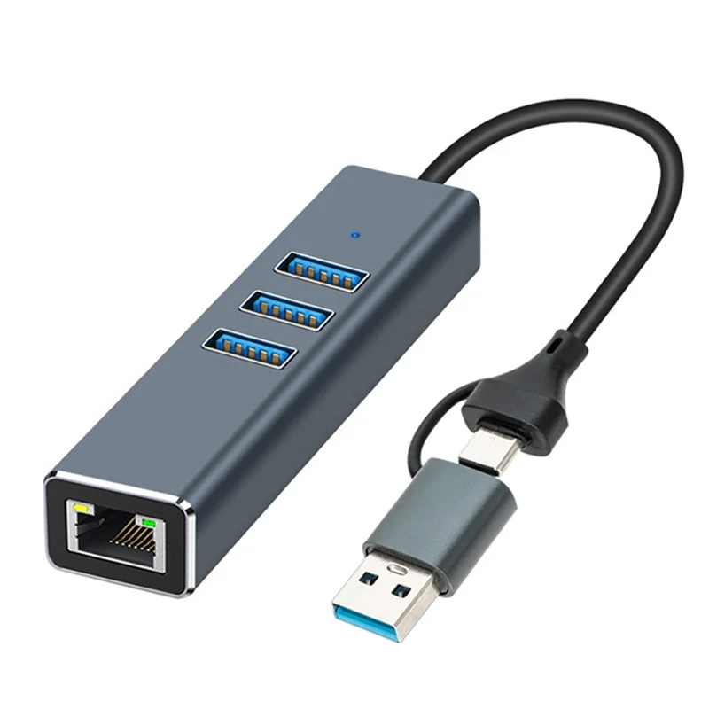 

EF-Hub 2 In 1 USB/USB-C 1Gbps Docking Station USB 3.0 To RJ45 1000Mbps Ethernet Adapter Gigabit Network Card Extension