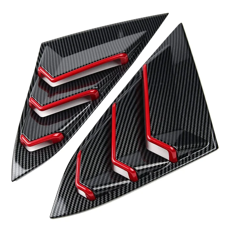 

For Honda Civic 2022 2023 Sedan Rear Side Vent Quarter Window Louver Shutter Cover Carbon Fiber+Red