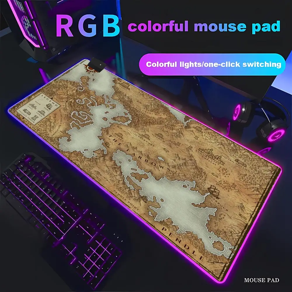 

HYBXAXC Fantasy World Map Mouse Pad Non-Slip Rubber Desk Mat Vintage Print for Office Laptop PC RGB Gaming Pad Gamer LED Light