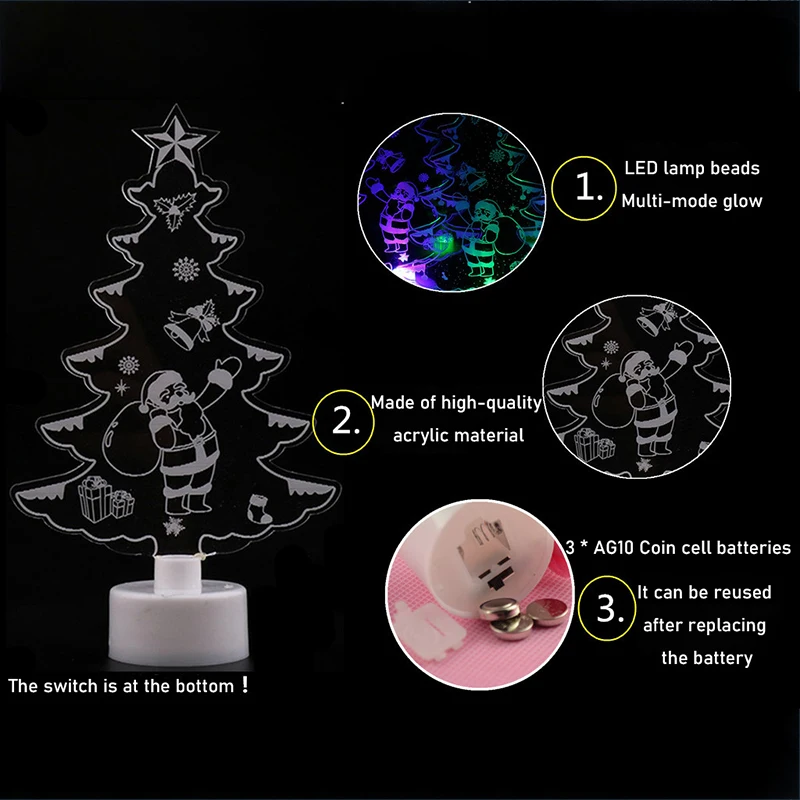 1pack Festive Christmas LED Night Light,Acrylic Color Changing Tabletop Figurines,Santa,Snowman,Tree,Fashionable Holiday Decor