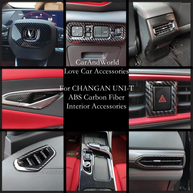 

ABS Carbon Fiber Gear Shift Water Cup Door Window Lift Panel Cover Trims Car Interior Accessory For Changan UNIT UNI-T 2020-2022