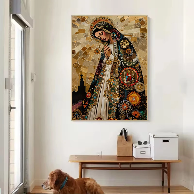 Divine Golden Halo Feminine Virgin Mary Sacred Goddess Mystical Poster Printed Canvas Painting Wall Art Pictures Home Decor