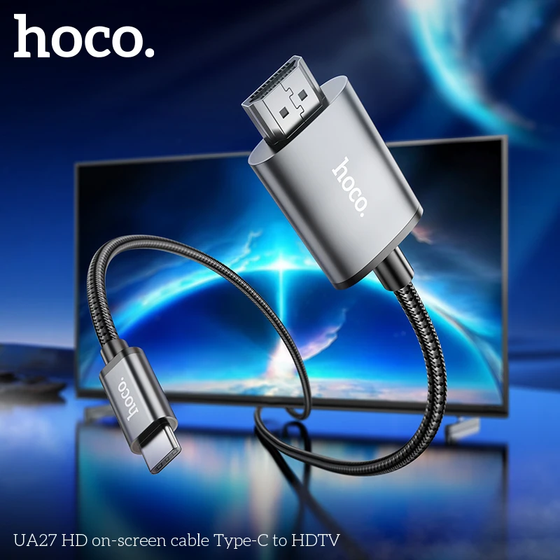 

HOCO UA27 HD On-screen Cable Type-C to HDTV 2m USB C to HDMI Adapter 4K 30HZ Braid High Speed Transfer for Laptop Mobile Phone