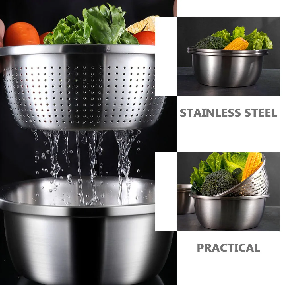 

1 Set Stainless Steel Strainer Bowl Multi-Function Vegetable Fruit Washing Drain Storage Basket Kitchen Home Household Supply