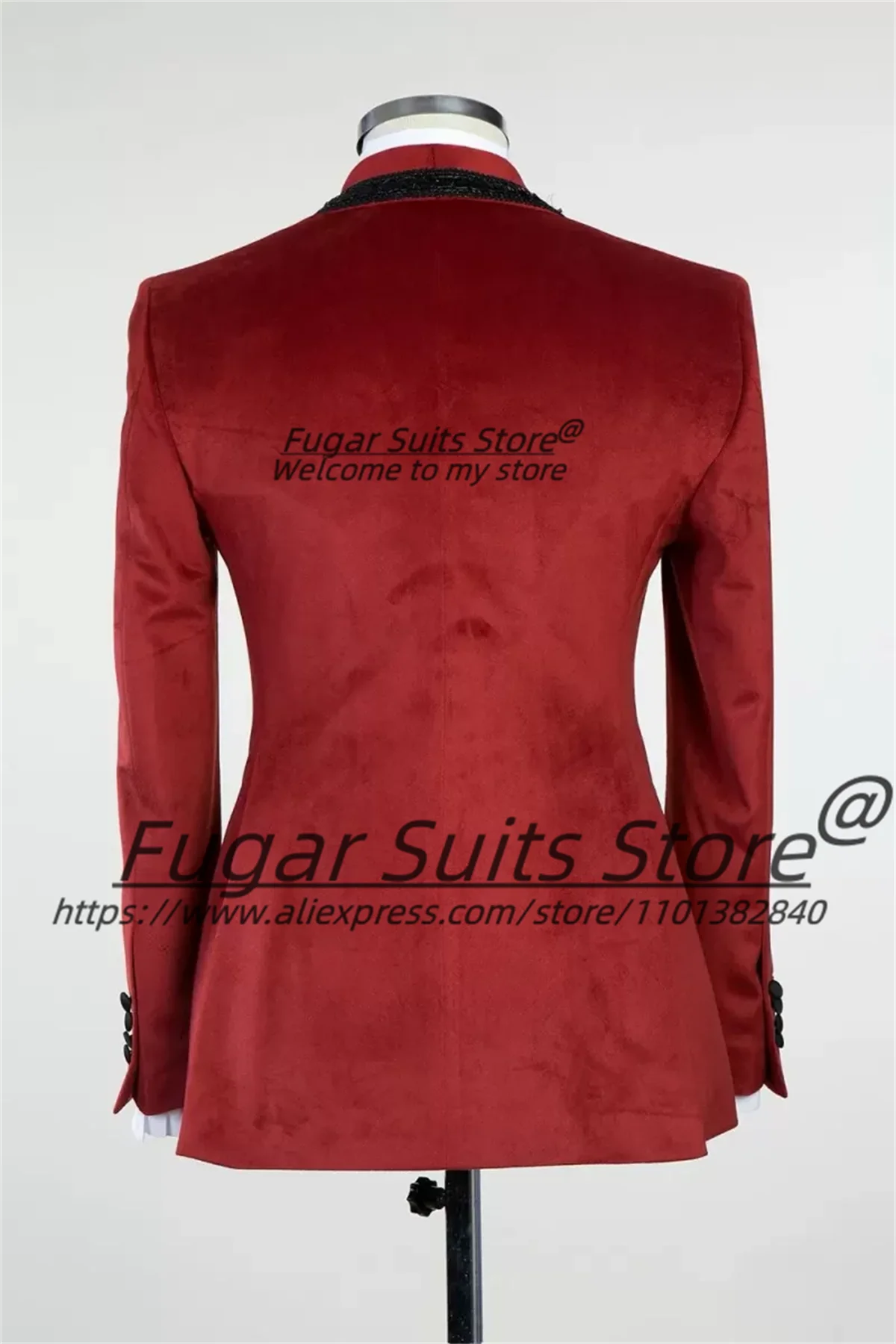 Elegant Red Bead embroidery Men Suits Slim Fit Shawl Lapel Groom Wedding Tuxedos 2 Pieces Sets Classic Male Blazers Ropa Hombre