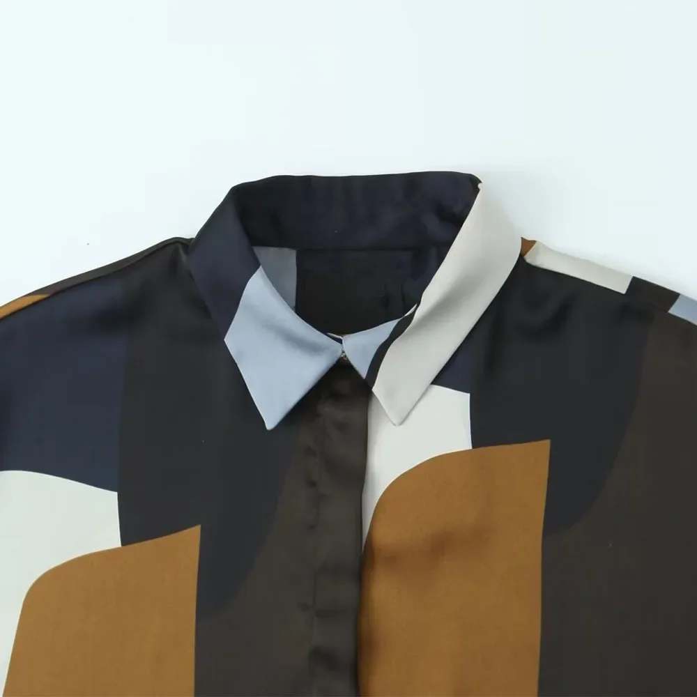 Women's Asymmetric Printed Shirt Retro Loose Lapel Short Sleeve Casual Office Commuter Printed Shirt Spring Summer Chic Top