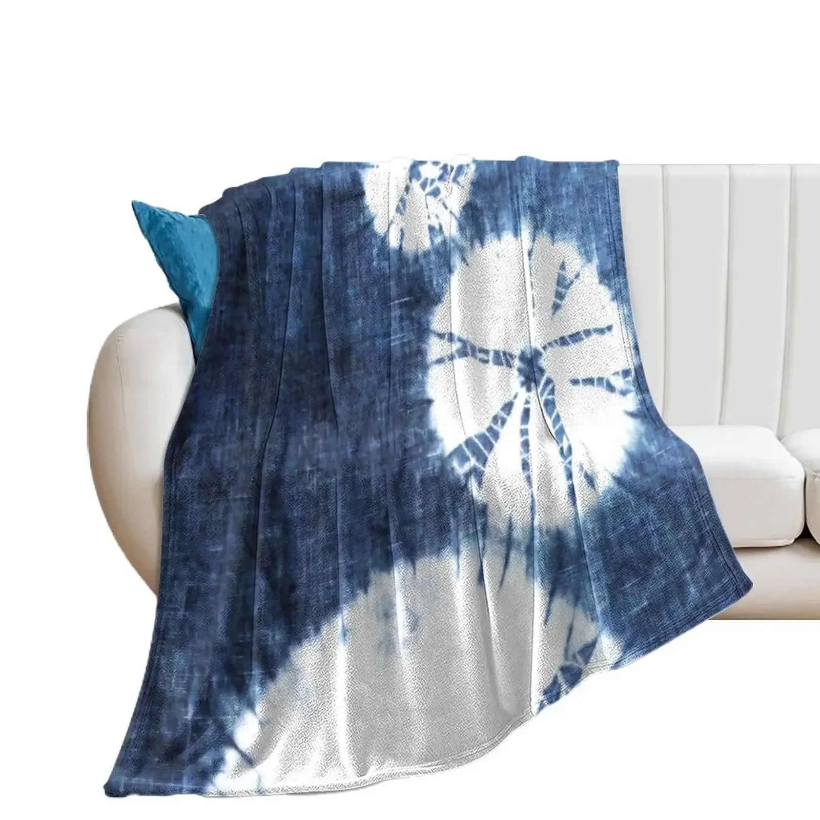 

Shibori Indigo Circles Throw Blanket Hair Quilt Soft Plush Plaid Blankets