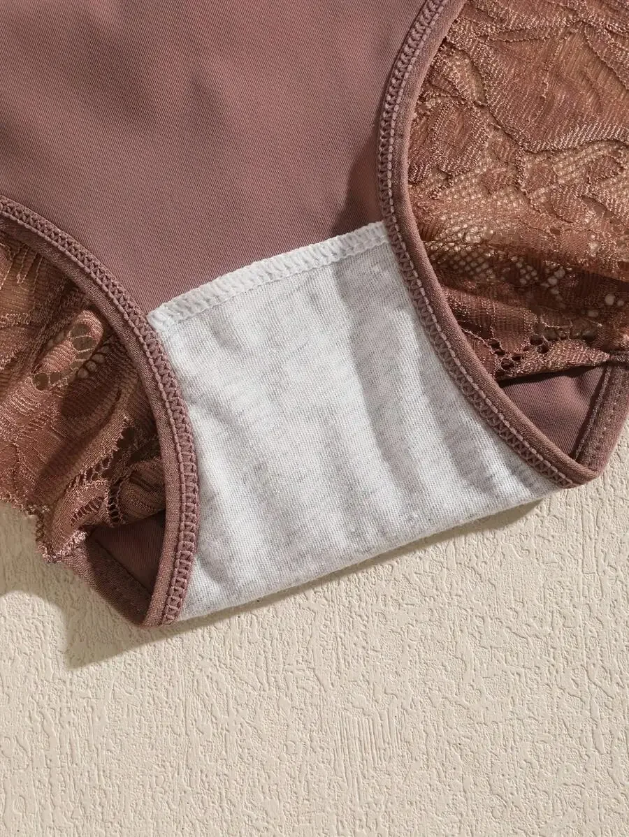 

3pcs Women High Waist Lace Panties Seamless Silk Breathable Crotch