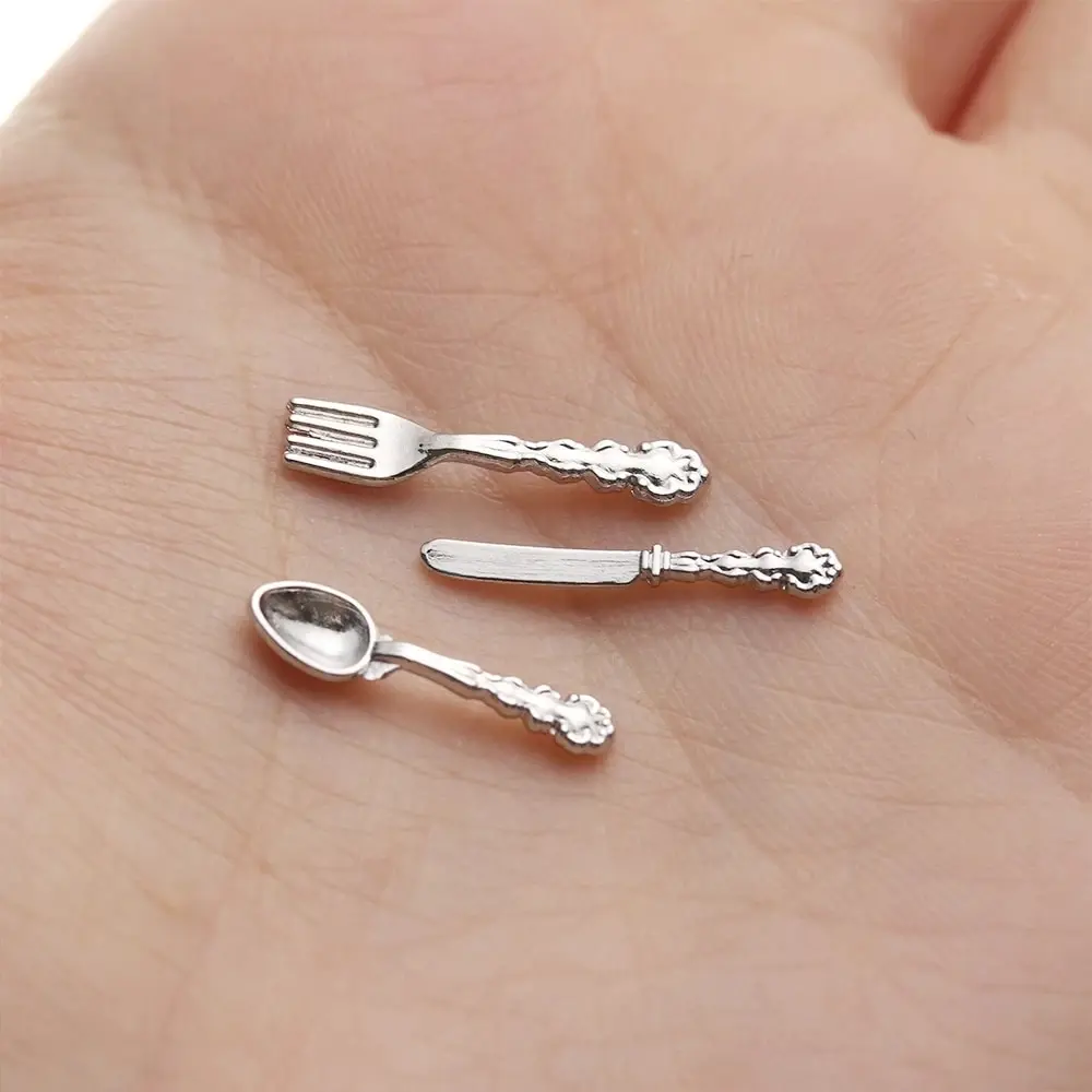 12PCS 1:12 Simulation Mini Cutlery Set Dollhouse Furniture 1:12 Scale Fork Knife Spoon Miniature Cookware Doll Accessories