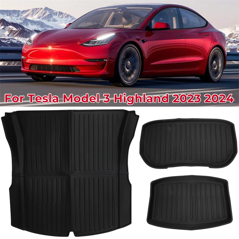 Передние накладки для багажника Tesla New Model 3 + Highland 2023 2024, задний нижний багажник из ТПЭ, коврики Frunk, модель 3, водонепроницаемые