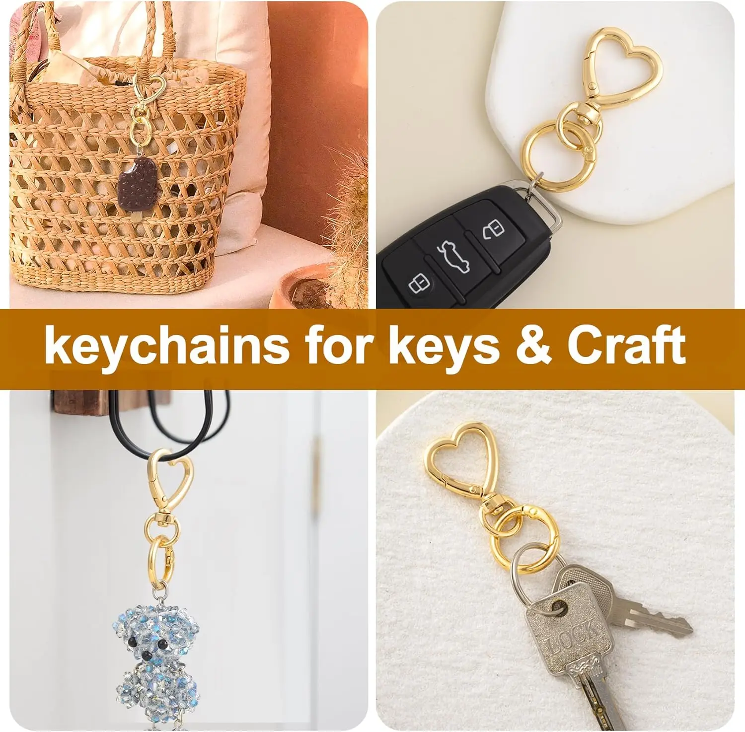 5/10/20/40 juegos de Clips de llavero giratorios de doble apertura ganchos de cierre de resorte de corazón anillos a presión para cordones manualidades Camping senderismo regalo