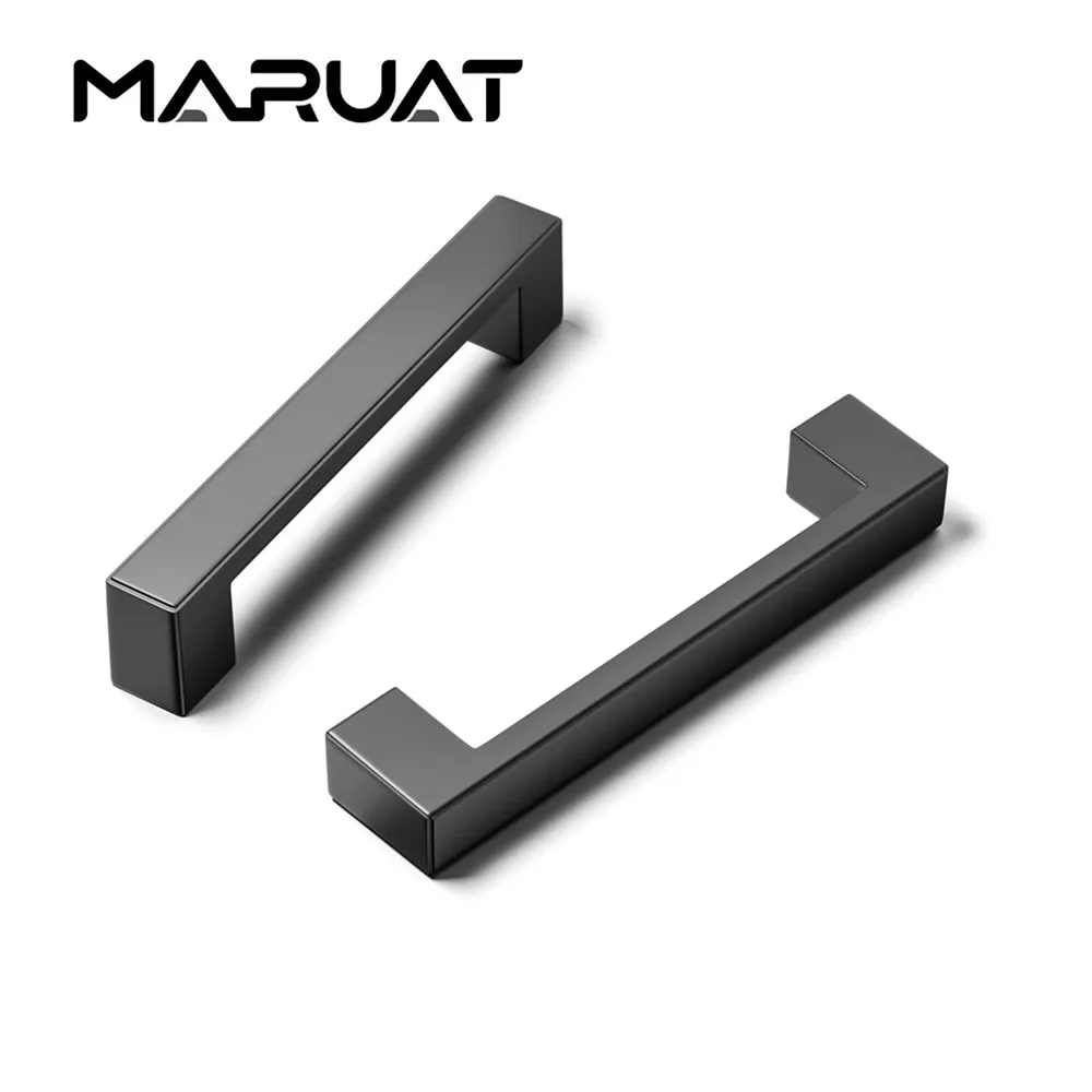 MARUAT 1Pcs Modern Black Aluminum Kitchen Cabinet Dresser Knobs Furniture Handles Pulls Cupboard Drawer Wardrobe Door Knobs