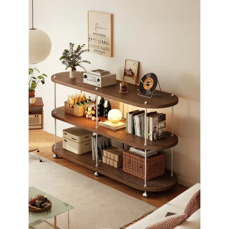 Modern Storage Rack with Metal Shafts, Multi-Tier Display Bookshelf for Living Room, Bedroom, Kitchen, Space-Saving Sturdy