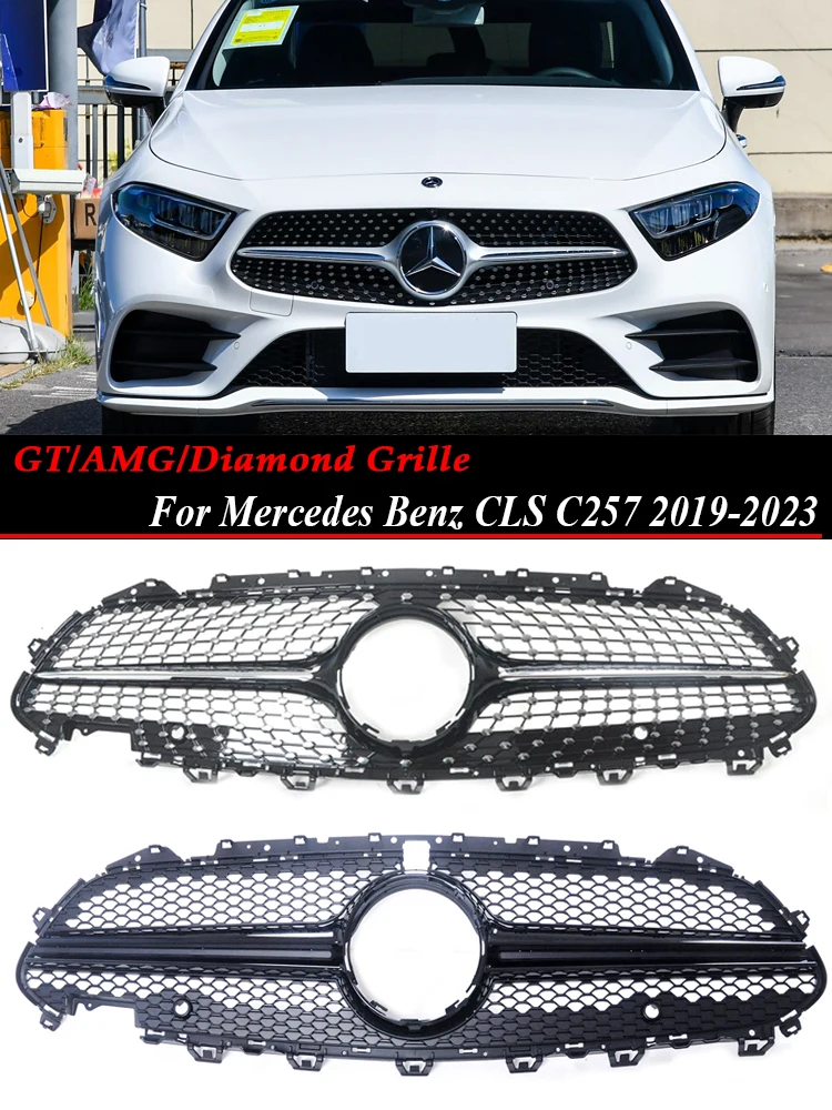 Panamerican GT Racing Grill For Mercedes Benz CLS-Class C257 2019-2023 Chrome Diamond Style Bumper Grille CLS450 CLS500 CLS550