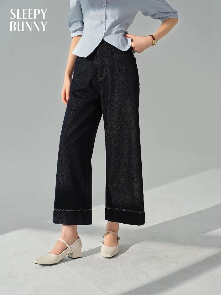 

Vintage High Waist Wide Leg Jeans Women Washed Denim Loose Straight Cropped Pants Autumn Casual Slimming Hip Covering Trousers