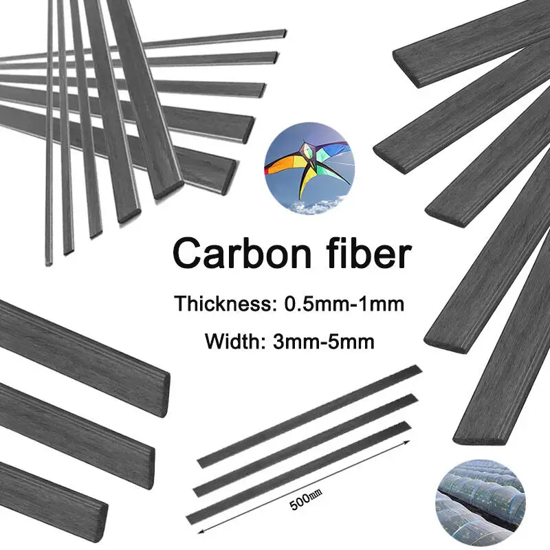 5pcs 500mm Pultruded Carbon Fiber Strip 0.5-1mm Thick Solids Flat Panel for  Airplane Model DIY Quadcopter Frame Repair Parts