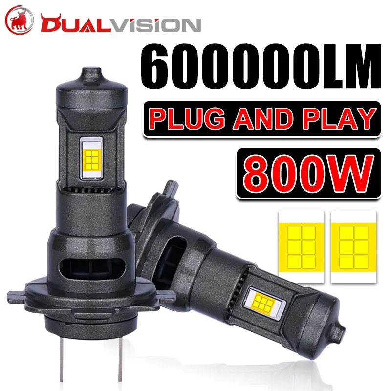 Dualvision H7 LED Mini 600000LM 800W Car Headlights Bulbs 5570 CSP 6500K White Turbo H7 1: 1 Size 2PCS Led Auto Lights 12V 24V