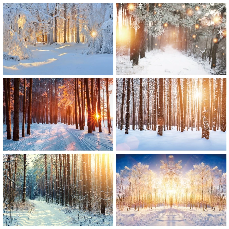 

Winter Snow Forest Backdrop Wonderland Natural Landscape Tree Photography Background Family Christmas Party Decor Photo Studio