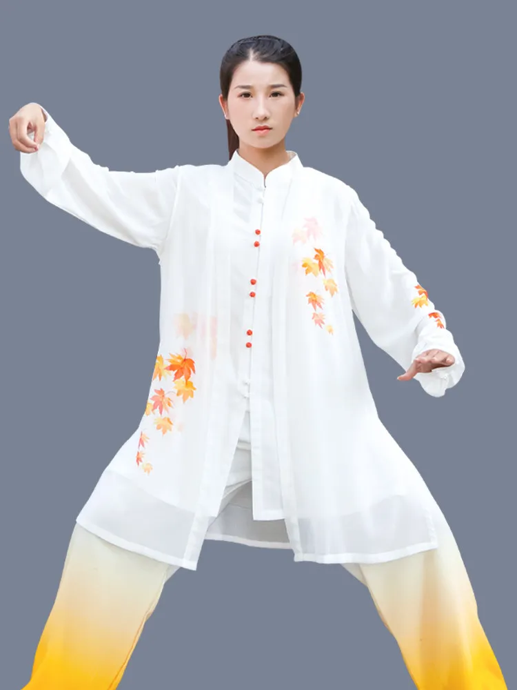 Women's Tai Chi Suit Silk Linen Ombre 3-Piece Set Performance Competition Martial Arts Training Wear for Adults