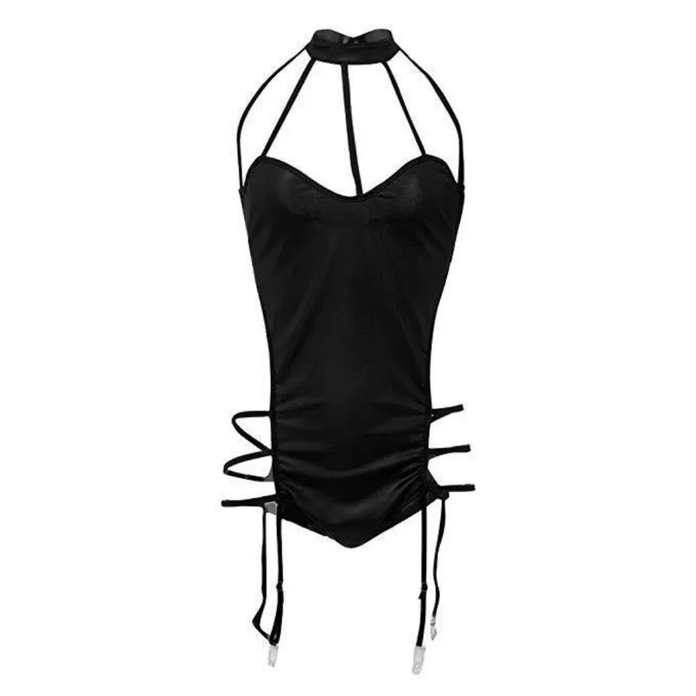 Nightclub Sexy Open Bra Fantasy Hollow Sexiest Bodysuit Erotic Womens Dress Bodycon Lingerie PU Leather Leotards Rave Party 0