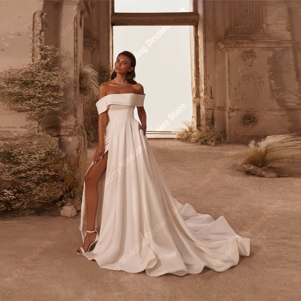 

Off The Shoulder A-Line Women Wedding Dresses Elegant Sleeveless Satin Bridal Gowns Banquet Vestidos De Novias 2025 Customized