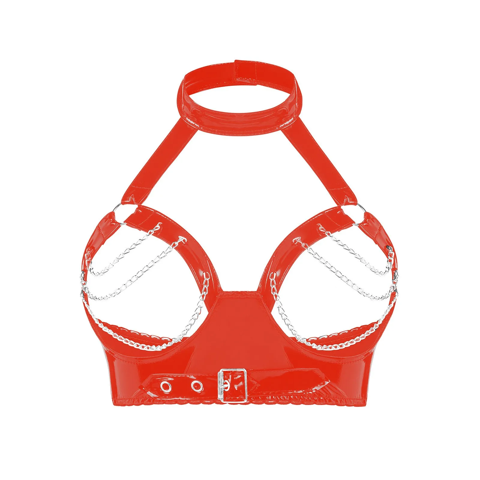 

S-3XL Укороченные топы с лямкой на шее и мокрым эффектом, ажурные металлические цепочки, бюстье, топ, колготки, косплей, сексуальные укороченные майки, укороченный жилет, клубная одежда, рубашка