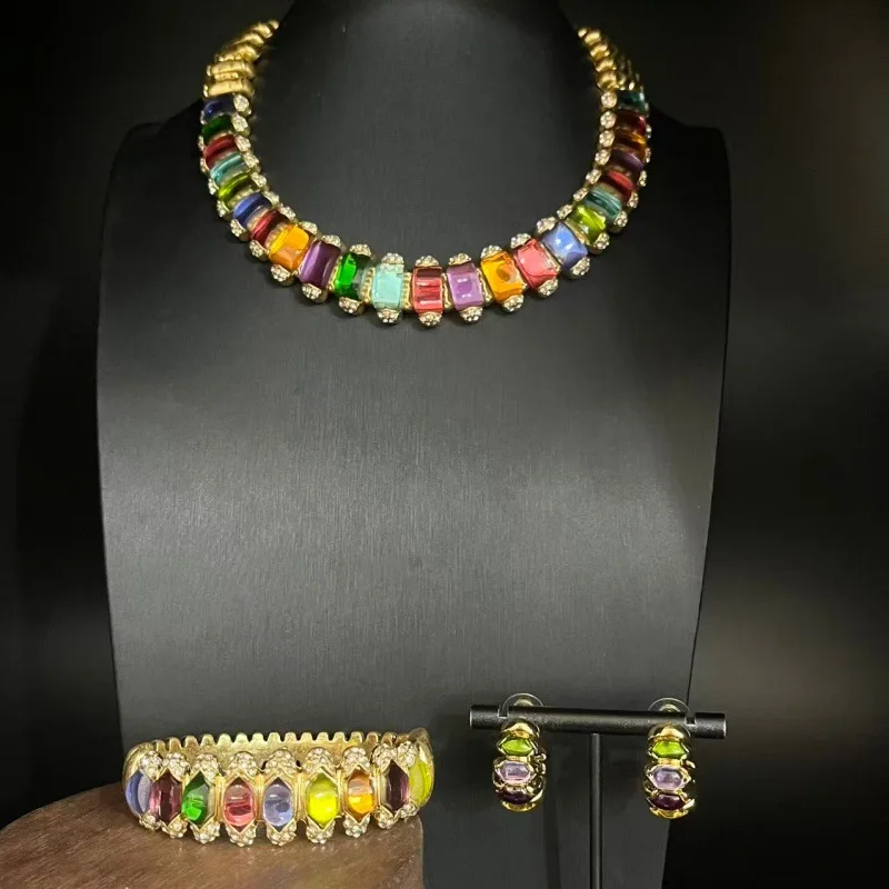 Vintage Zircon Jewelry Set for Women 2026 European And American High-End Light Luxury Earrings And Necklace Combo