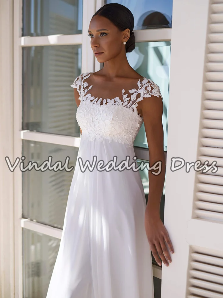 Vindal Boho robe de mariée pour les femmes enceintes mancherons en mousseline de soie a-ligne robe de mariée de maternité robe de fiançailles de plage personnalisée