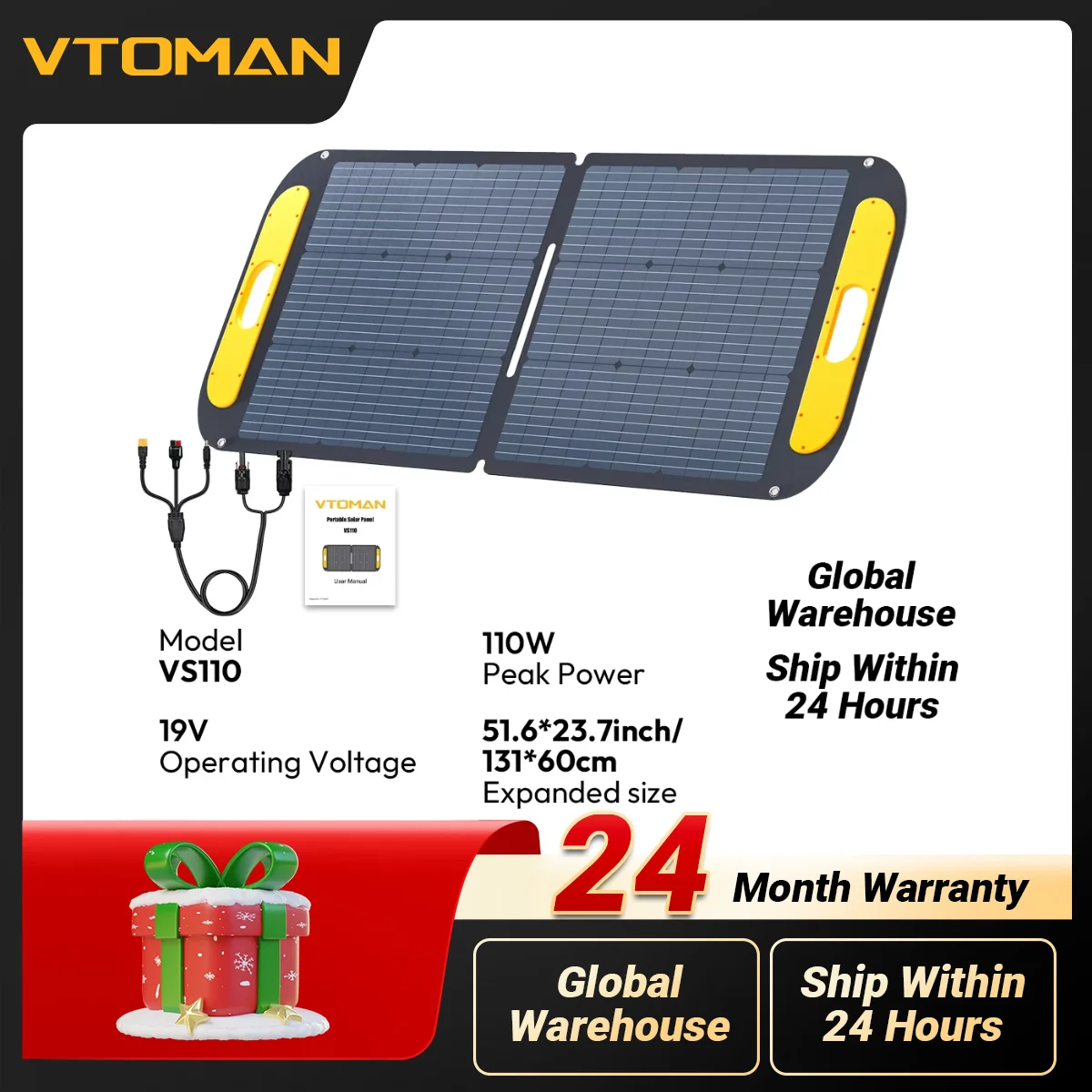 

VTOMAN VS110 Solar Panel for JUMP 600X Power Station Portable Waterproof Foldable Solar Panel Outdoor Emergency Backup 110W
