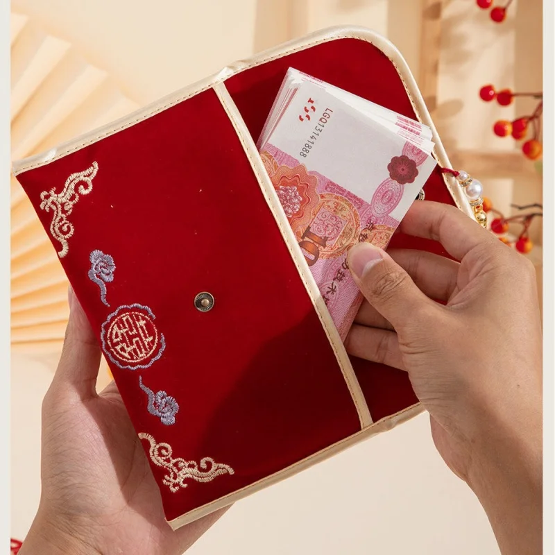 

1Pcs Money Pouch Traditional Wedding Red Envelope Embroidered Blessing Lucky Money Packet Bonus Hongbao Money Bag Wedding