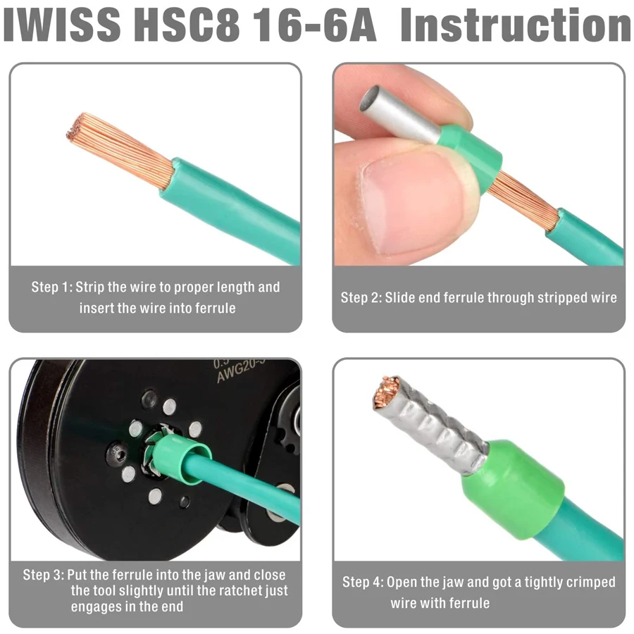 HSC8 16-6 0.08-16mm² 30-5AWG Tubular terminal crimping tools mini pliers Crimping of large size terminals electrical clamps set