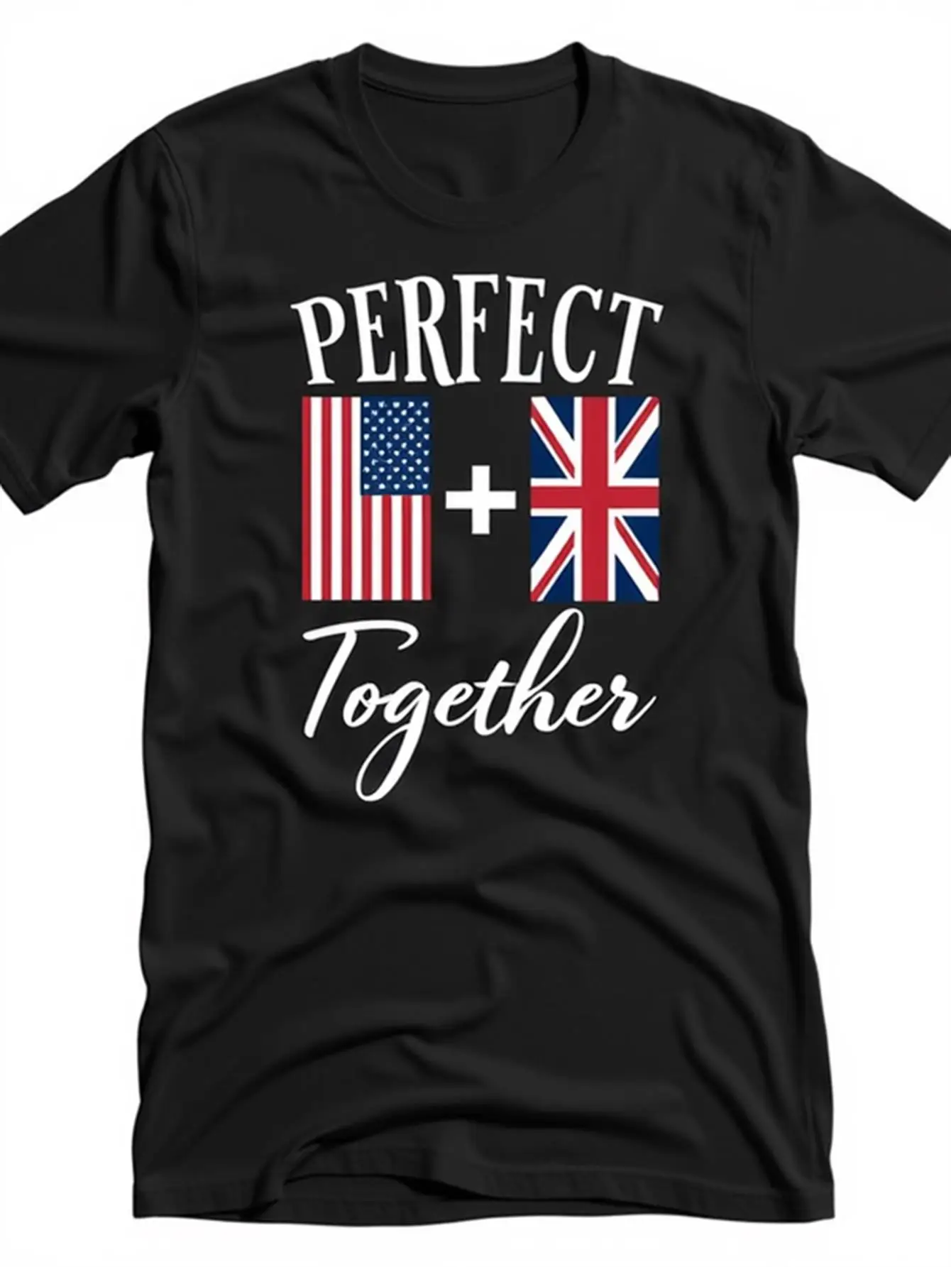 

Men's Black T-Shirt with British and American Flags, Featuring a Double Union Jack and American Flag Design, 100% Cotton, Casual Crew Neck, Short Sleeves, Perfect for Everyday Wear, Suitable for Independence Day and British-Themed Events, Machine Washable