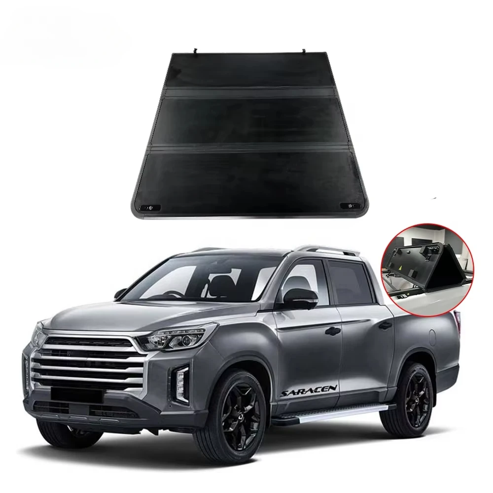 

Custom Waterproof Pickup Truck Auto Parts No Drill Installation Aluminum Hard Tri-fold Tonneau Cover for Ssangyong-MUSSO 2016-20