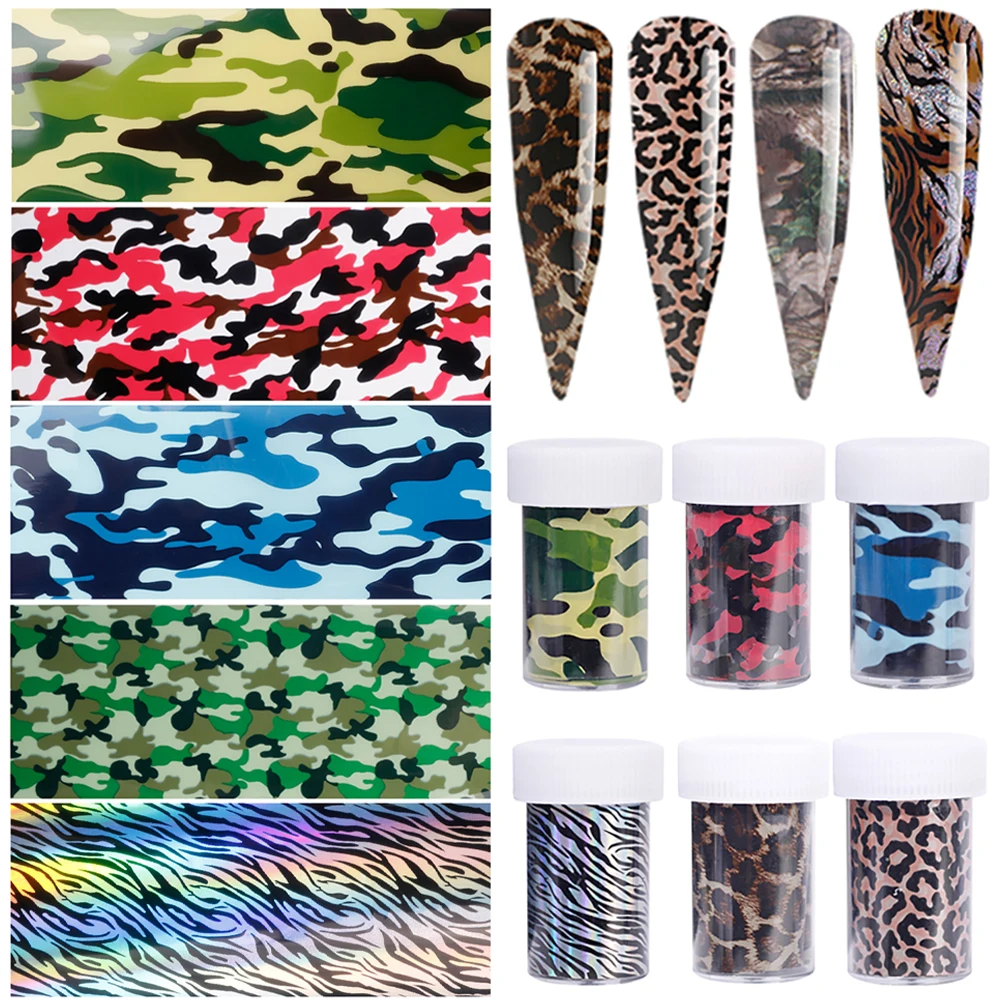 Full Wraps 3D Stripe Camouflage Laser Starry Sky Stickers Nail Art Decorations Manicure Decals Nail Transfer Foils