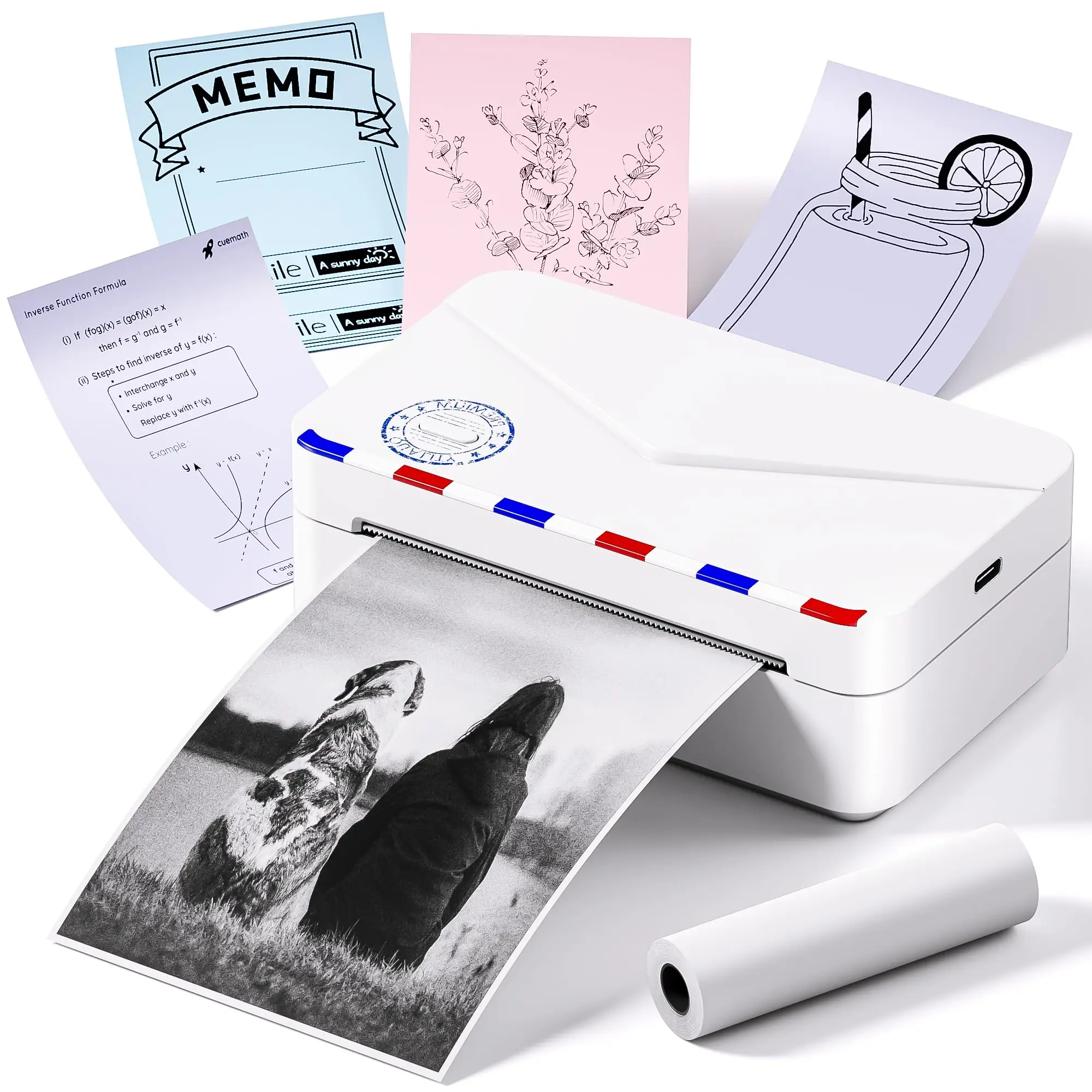 M03AS Mini Thermal Printer Sticker Printer Photo Printer 300dpi Inkless for Mobile Phone Suitable for Study Notes Scrapbooks