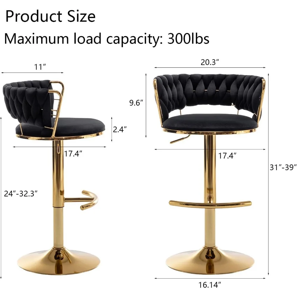 4-piece Set of Golden Velvet Bar Stools, Kitchen Island Rotating Bar Stools