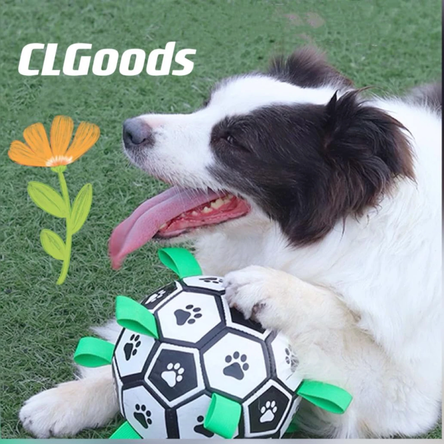 Conjunto emocionante de bola de futebol grande para collies de fronteira energética – Brinquedo interativo conveniente com alças e alça perfeitas - I