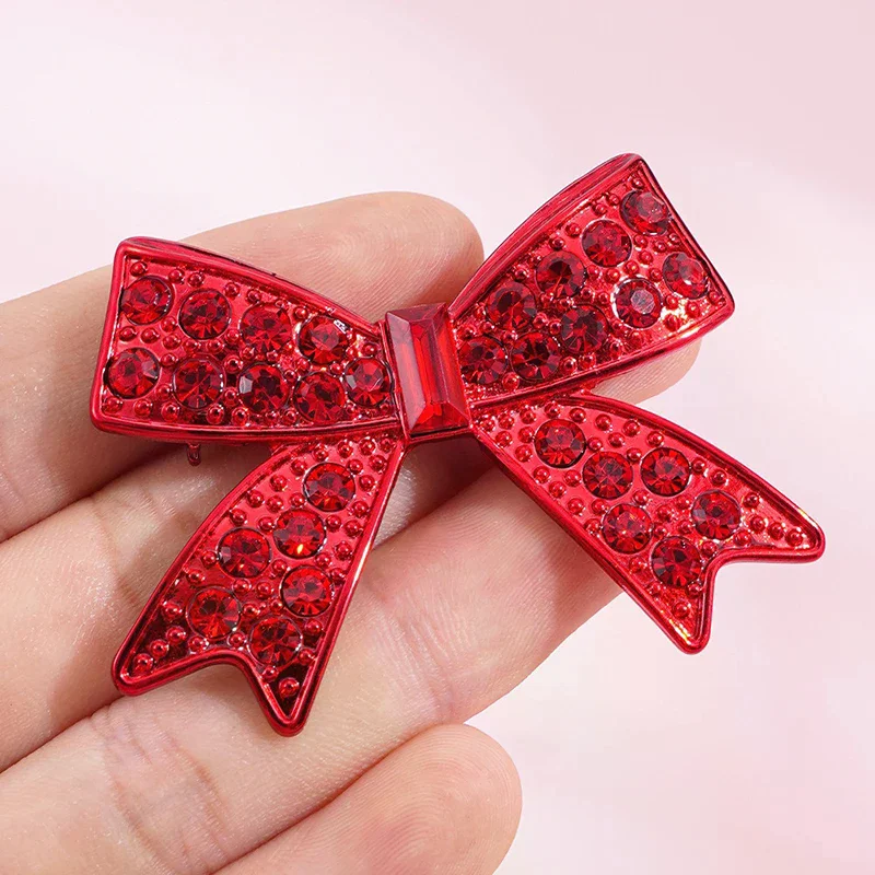 حجر الراين عيد الميلاد القوس دبابيس للنساء السنة الجديدة حفلة بروش دبوس عيد الميلاد الديكور الإكسسوارات الهدايا