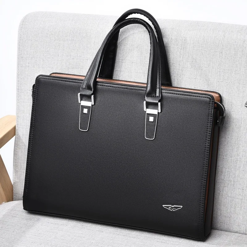PU Men Business Briefcase Large Capacity Handbag 15.6‑inch Laptop Bag Office Portable Document Hand Bag