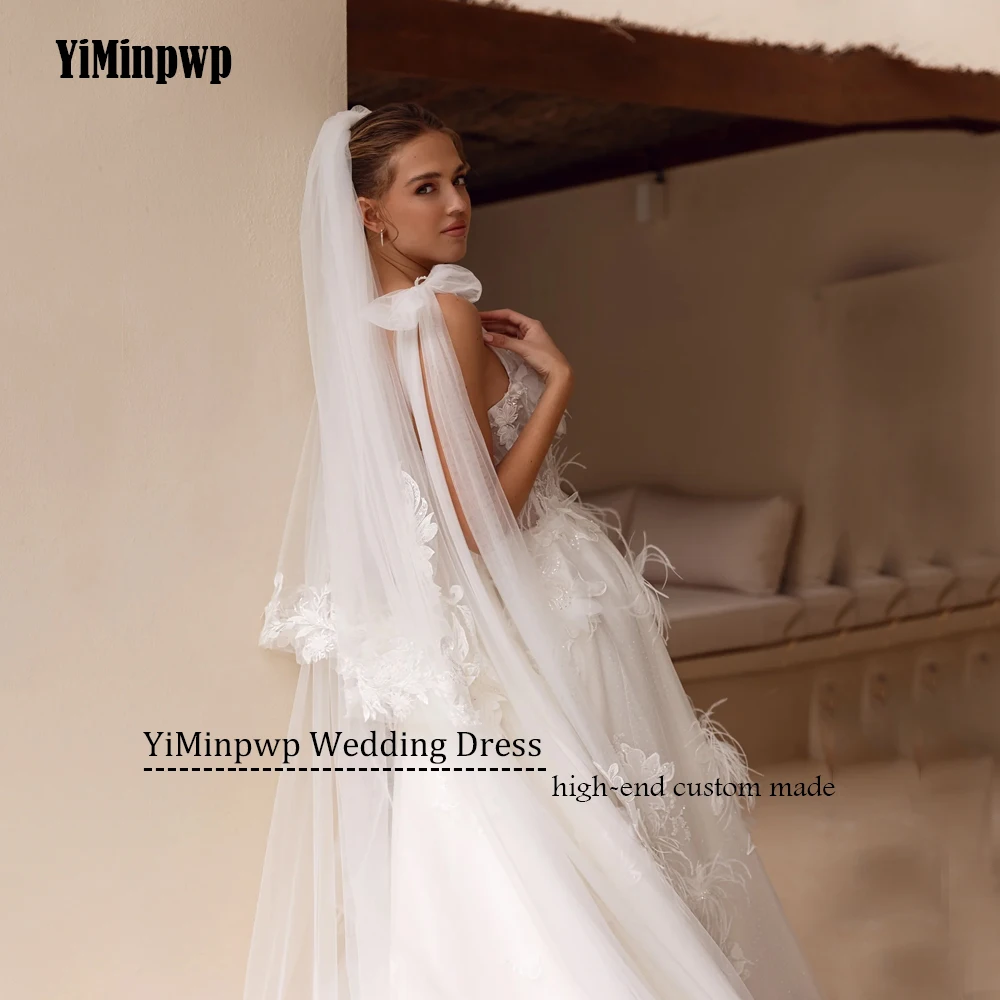 Vestidos de novia de flores 2025, tirantes finos de lujo, vestidos de novia con apliques de corte en A, bata de novia elegante personalizada