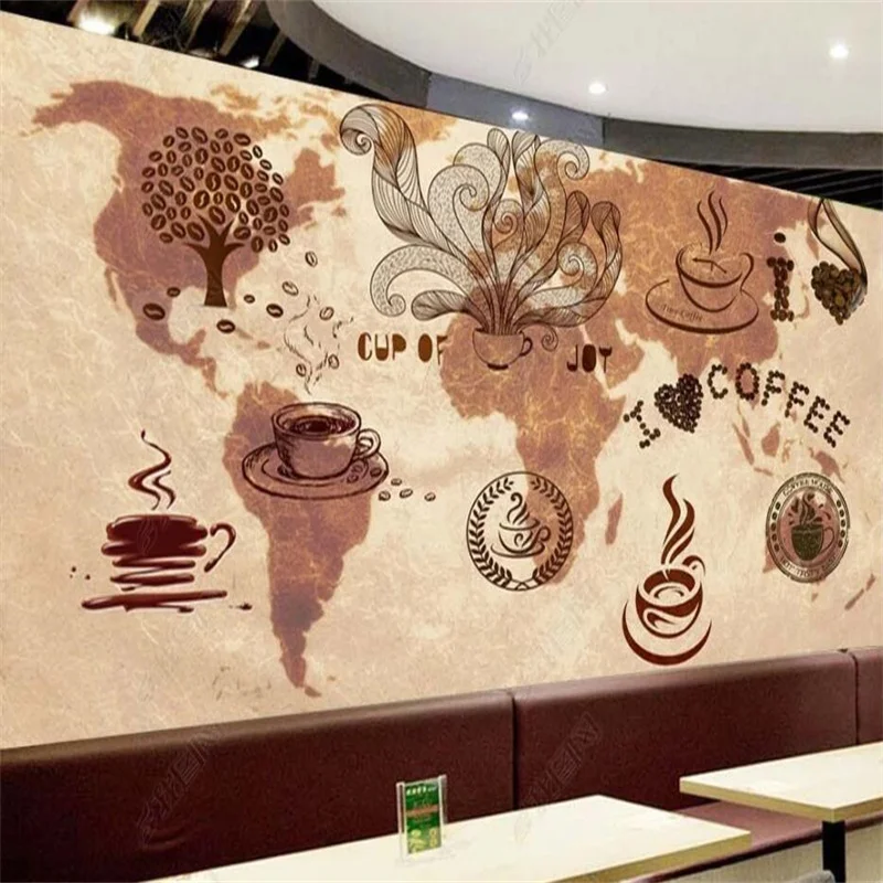 

Retro Coffee Custom Photo Wallpaper Cafe Decor Mural 3D Wall Paper Western Restaurant Industrial Decor Self-adhesive Wallpaper