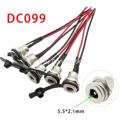 2/5 Pcs 5.5*2.1mm DC099 DC Power Jack Cord Socket Threaded Female Mount Connector with 20AWG Wires+Waterproof Cover Cap Adapter