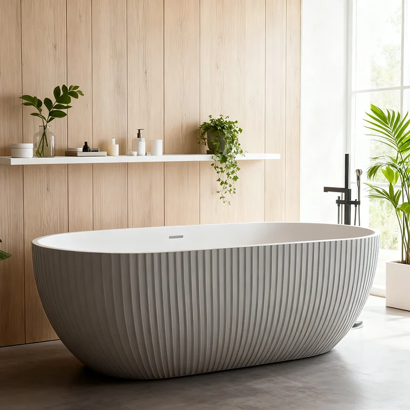 Soaking Bathtub, 1.8m/71inch Artificial Stone Freestanding Tub, White Eco-Friendly Modern Indoor Bathroom Tub, Premium Quality