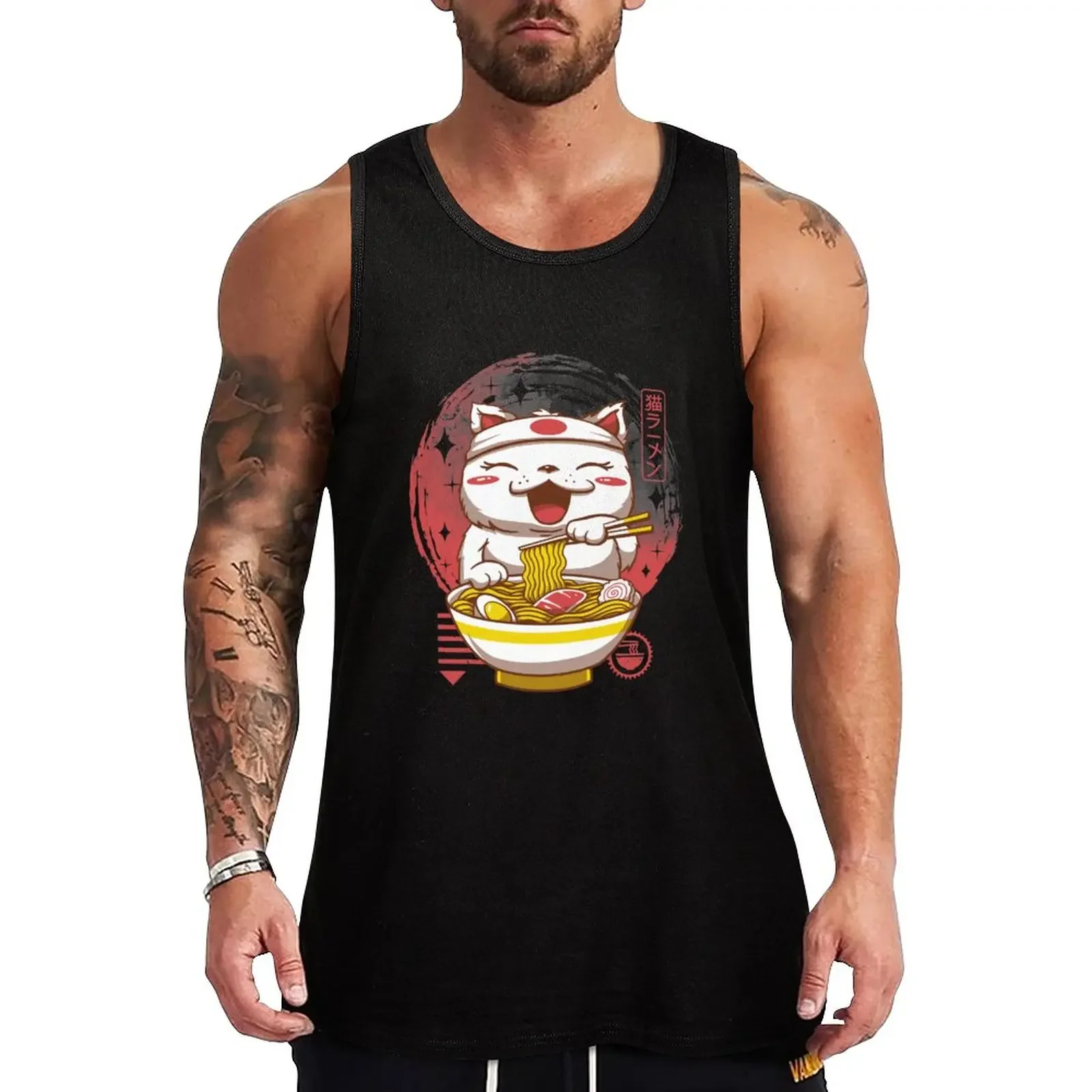 

New Neko Ramen Tank Top t-shirt gym man Men's clothes basketball clothing bodybuilding men clothes