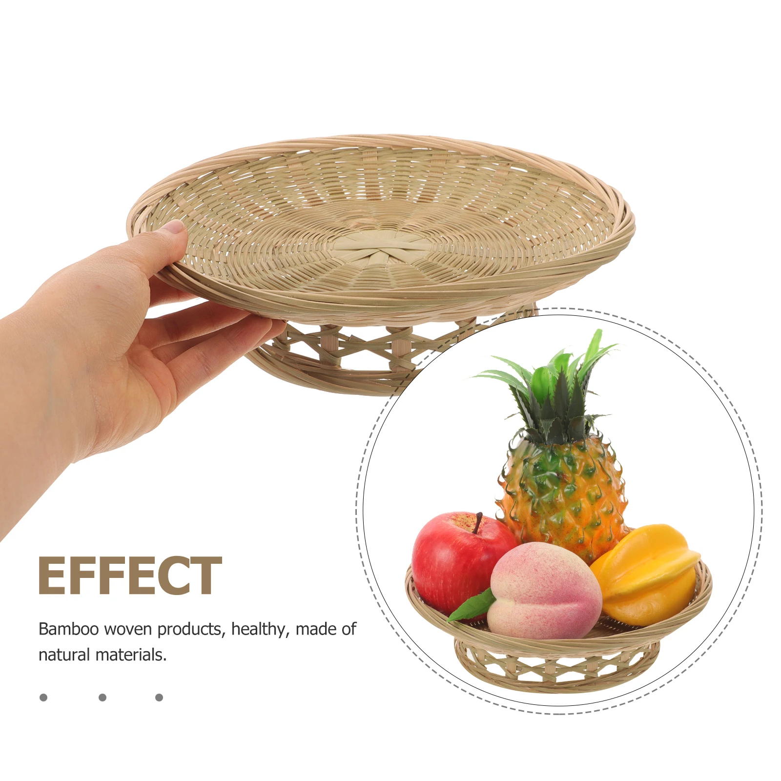 

Safe Sturdy Bamboo Woven Fruit Basket Tray Tabletop Decorative Organizer Storage Container Kitchen Bowl Lightweight Portable