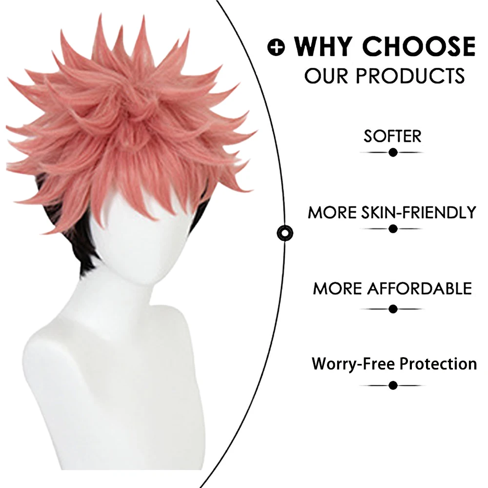 Haute qualité ‌   Anime Jujutsu Kaisen Yuji Itadori ‌   Cosplay cheveux synthétiques 10 pouces courte Halloween quotidien perruque en soie haute température